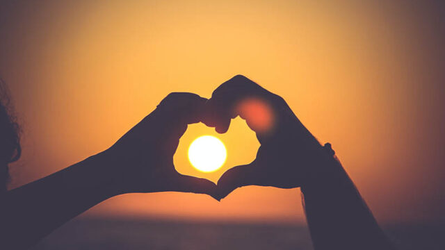 A sunset in the background