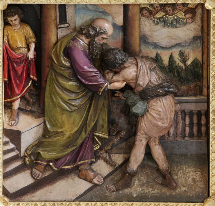 Return of the prodigal son, Relief on main altar in the church of Saint Matthew in Stitar, Croatia on November 24, 2015
