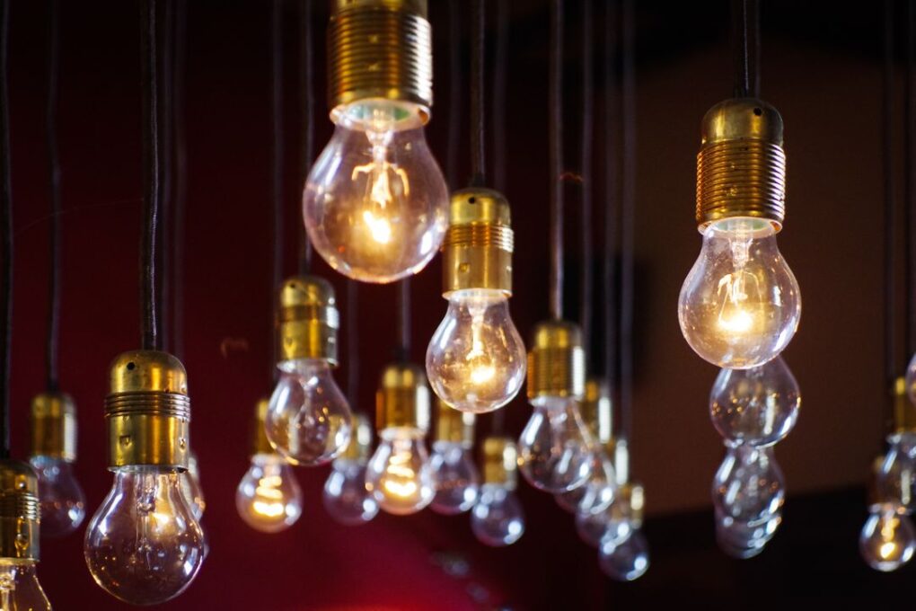 light bulbs suspended from a ceiling