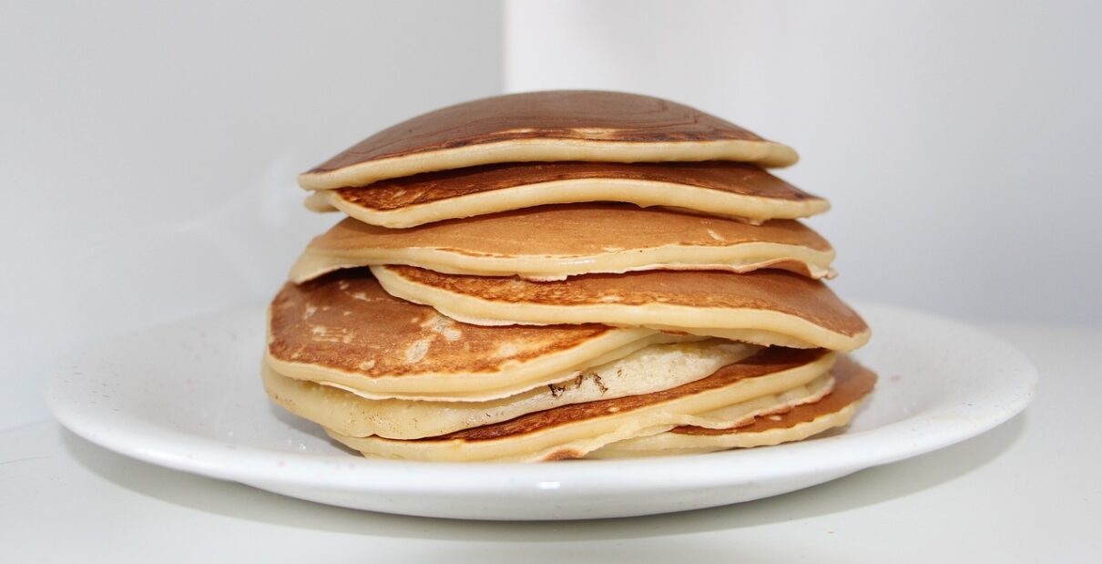 A stack of food on a plate