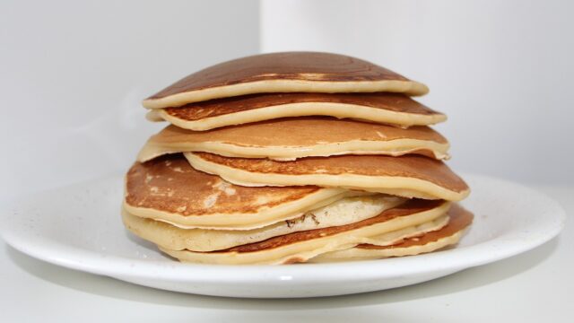 A stack of food on a plate